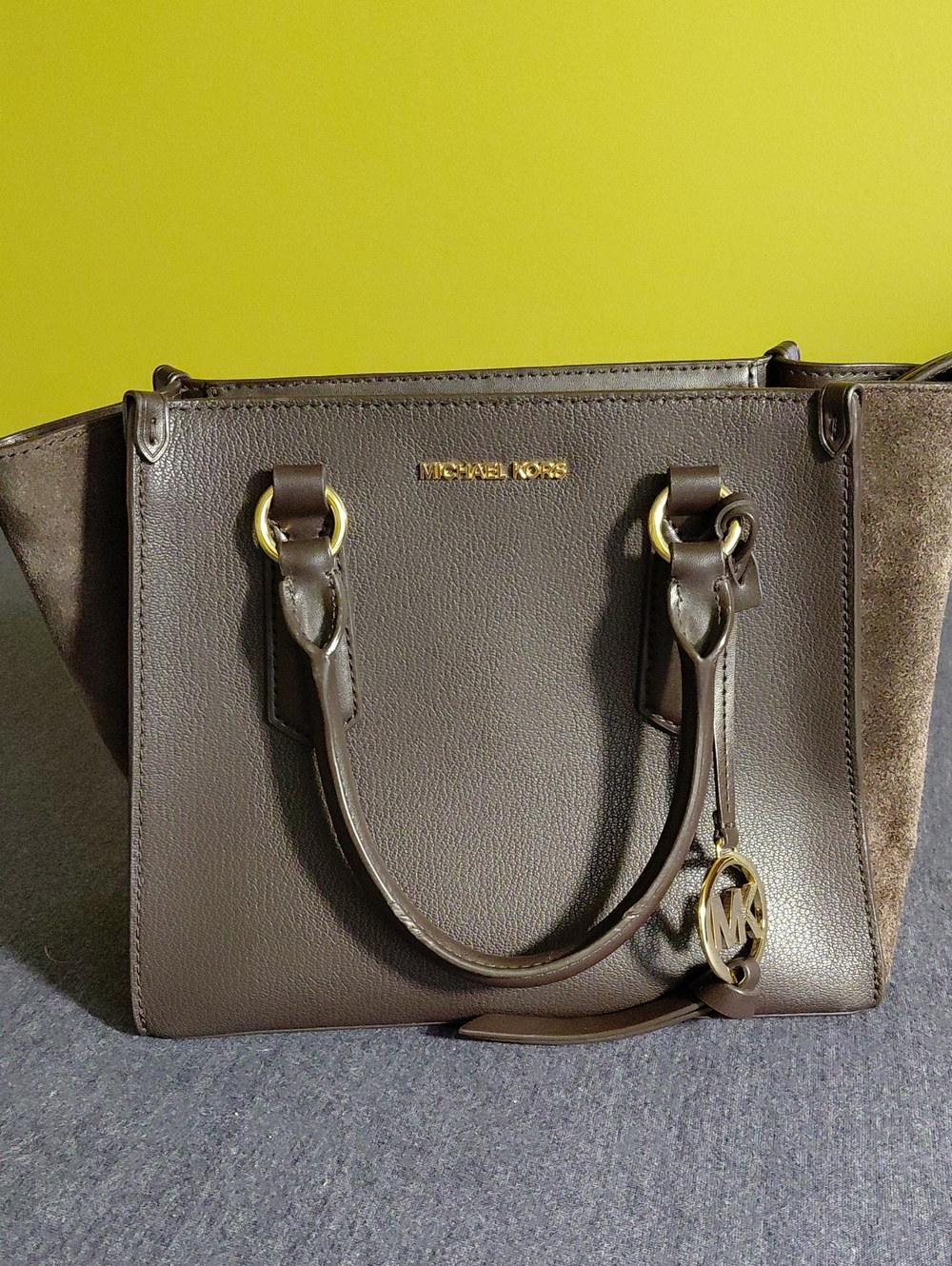 Michael Kors Dark Brown Leather Satchel with Gold Hardware